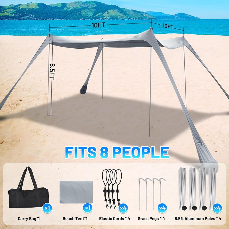 BOTINDO Family Beach Tent Canopy Sun Shade, Pop Up Grande Beach Tent Sun Shelter Stability 4 Poles with Portable Carry Bag Outdoor Shade for Fishing Backyard Camping - Image 2